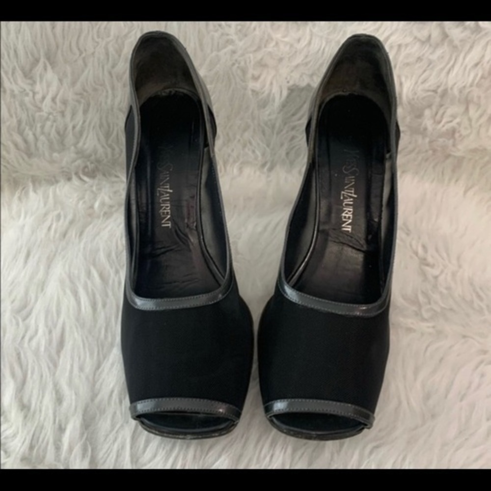 YSL Yves Saint Laurent Pumps Heels Shoes Authentic Patent Leather Mesh - Picture 10 of 16
